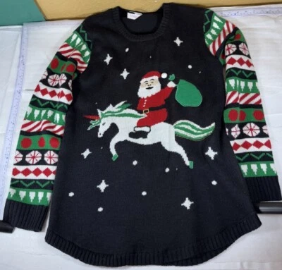 Suéter No Boundaries Feo NAVIDAD XL (15-17) Papá Noel Montando Unicornio - Se ilumina Foto 1 de 4