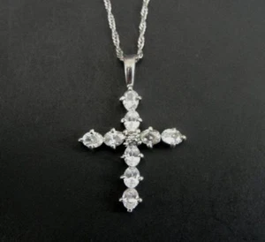 Cross with Cubic Zirconia CZ Stones Sterling Silver 925 Pendant Chain NECKLACE - Picture 1 of 4