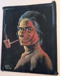 Pipa de fumar nativa americana de terciopelo negro 1972 pintura firmada - Imagen 1 de 6