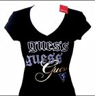 New Guess Jeans Jet Black Silver T-shirt V Neck Small S