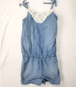 Justice Girl's blue white Romper Summer Sleeveless Size 16 R short outfit polka - Picture 1 of 6