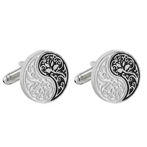 Gemelos de plata Yin y Yang | Regalo de padrino, gemelos de boda, regalo de Buda - Imagen 1 de 3