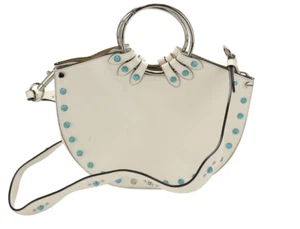 SANDRO Bag Women's ONE SIZE White Leather Beaded Semi Circle Shape - Picture 1 of 15