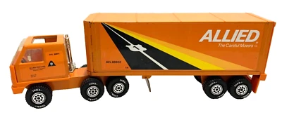 Tonka 1978 Allied Van Lines orange Box Semi-Truck VTG RARE open cab metal moving - Image 1 of 4