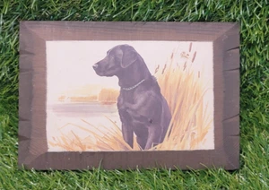 Vtg Labrador Retriever Hunting Print  On Wood Black Lab by Elliott - Picture 1 of 16