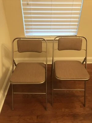 Sillas plegables acolchadas de vinilo Samsonite Mid-Century vintage de los años 50 #6833 marrón tostado Foto 1 de 4