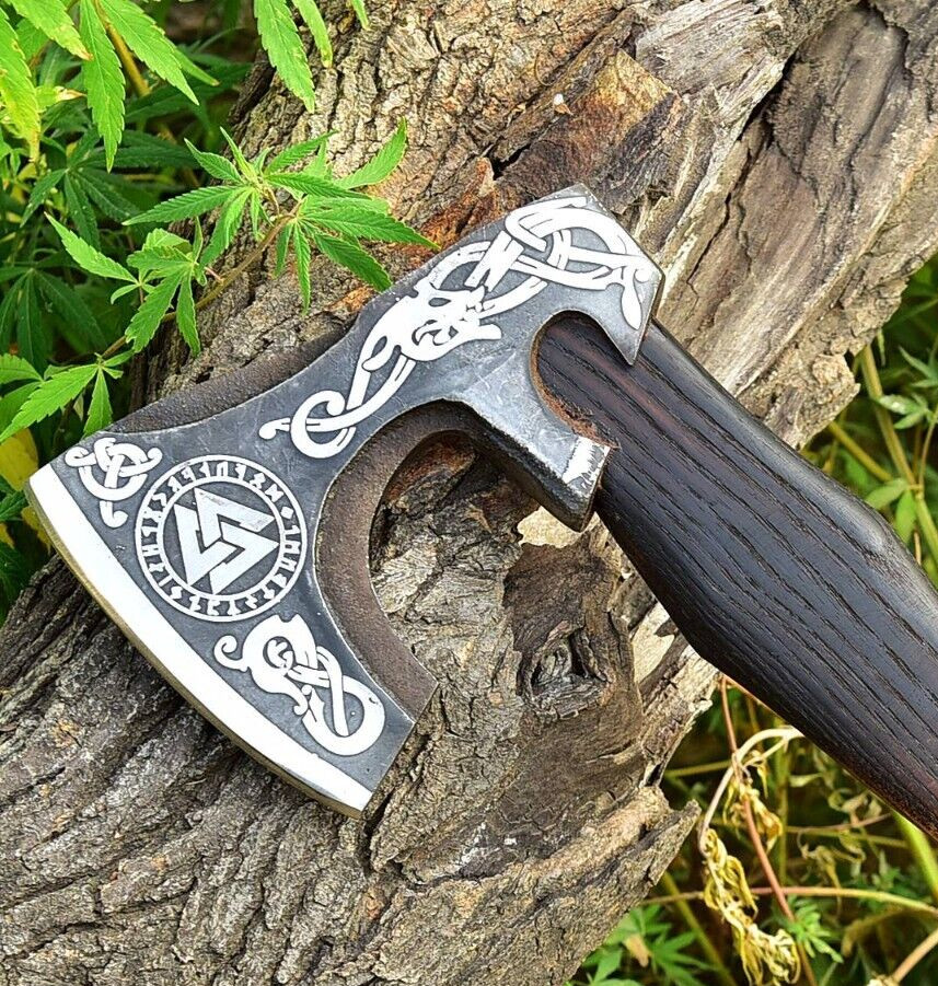 viking handmade forged 1095 carbon steel double head axe tomahawk