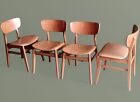 Set 4 Mid Century 1960,S Teak And Vinyl Dining Chairs