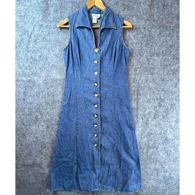 Coldwater Creek Jean Dress P6 Blue Denim Button Front Modest Minimalist Classic - Image 1 of 4