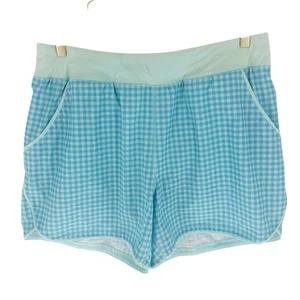 Lands End Swim Board Shorts Womens 18W Blue Check Brief Lined High Rise Pull On - Picture 1 of 13