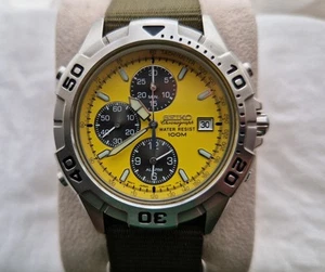 Superb Rare Yellow Seiko Chronograph Alarm Quartz Watch! 7T32-7F70. New Battery. - Picture 1 of 5