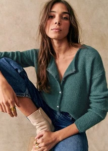 Suéter Cárdigan Tejido Alpaca SEZANE Gaspard Salvia Verde Azulado Niño Mohair Bebé, Talla S - Imagen 1 de 14