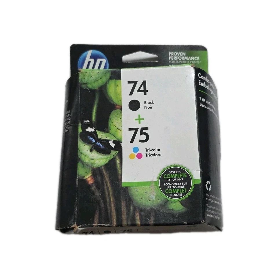 Cartucho de tinta GENUINO NUEVO HP 74/75 (CB335WN/CB337WN) venta al por menor caducidad 07/2022  Foto 1 de 2