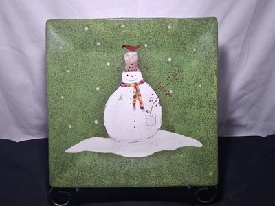 Plato Sakura Snowmates 10" Cuadrado Verde Muñeco de Nieve Loza Debbie Taylor Kerman Foto 1 de 4