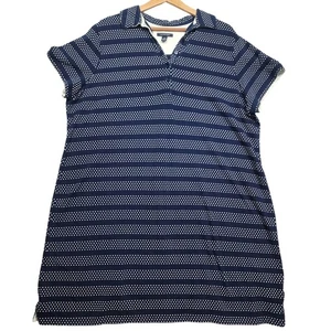 Lands End Navy Polka Dot Striped Collared Shirt Dress Size 2x - Picture 1 of 7