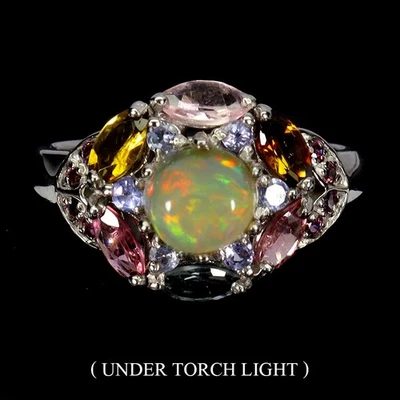 Anillo de plata de ley 925 redondo ópalo de fuego 6 mm piedras preciosas de turmalina tanzanita talla 7 Foto 1 de 4