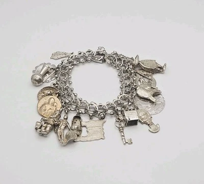 Pulsera Crea de plata de ley vintage totalmente apilada con doble barra de eslabones 8" Foto 1 de 4