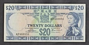 🔴 FIJI 20 Dollars ND1974 XF/AU P75b Signature Barnes-Earland 🔴VERY RARE🔴 - Picture 1 of 6