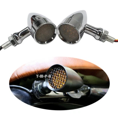 Chrome Brake Running 12V LED Turn Signals Yellow Light 10mm For Kawasaki Cruiser - Image 1 of 4