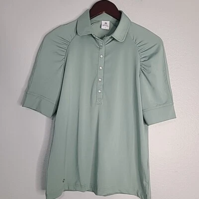 Camisa polo de golf deportiva diaria para mujer MEDIANA verde manga 3/4 botones a presión Foto 1 de 4