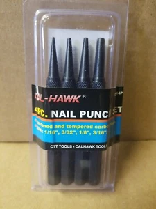 4 Pc Nail Center Punch Set 1/16" 3/32" 1/8" 3/16" Woodworking Tools - Picture 1 of 1