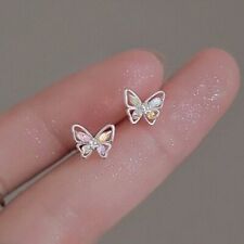 925 Silver Plated Butterfly Crystal Zircon Earrings Ear Stud Women Wedding Gift