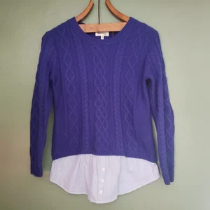 Monteau Damenpullover blau Kabelstrick Pullover Ellbogen Aufnäher groß Los Angeles - Bild 1 von 12