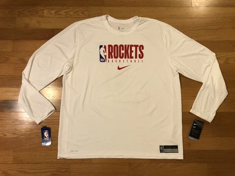 New XXL Nike Houston Rockets Dri-Fit Long Sleeve Team Shirt NBA CD2676-100 Men Cover