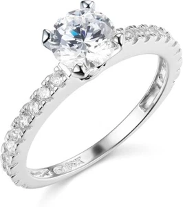 Anillo de compromiso catedral de diamantes creados en oro blanco real de 14K de corte redondo de 1,75 quilates - Imagen 1 de 3