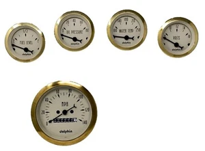 5 Gauge Set Dash Street Rod Hot Rod Universal Mechanical Gold - Picture 1 of 4