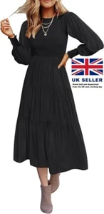 Maxi Vestido TINGRISE Para Mujer Verano Informal Midi Boho Cuello Redondo Manga Volantes M - Imagen 1 de 6