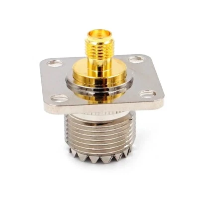 Flange Mount SO-239 UHF Female Jack to SMA Female Jack RF Panel Connector 4 Hole - Image 1 of 4
