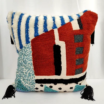 Anthropologie 20 X 20 Tiro Almohada Decorativa Boho Cuentas Borlas Texturizadas Foto 1 de 4