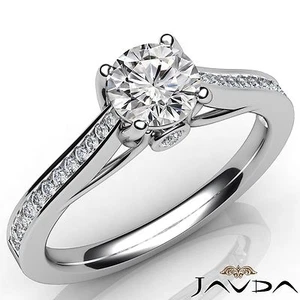 Conjunto de anillo de bisel de canal de compromiso de diamantes redondos GIA E VVS1 de oro blanco de 14 k de 0,8 quilates - Imagen 1 de 6