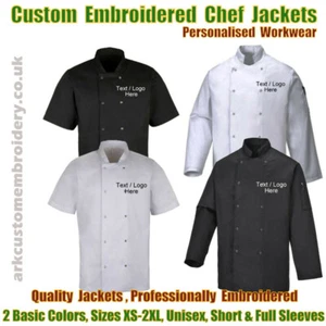 Personalised Embroidered Chefs Jacket Printed Short Sleeve Long Sleeve Unisex - Picture 1 of 26