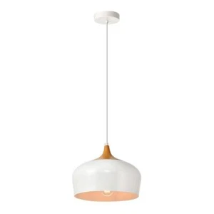Living District Nora 1 Light Aluminum Pendant in White & Natural Wood - Picture 1 of 3