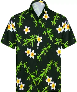 HAPPY BAY Mens Hawaiian Short Sleeve Button Down Shirts M Floral, Black - Picture 1 of 1