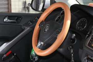 Stitch On Steering Wheel Skin Wrap Cover Orange Brown PVC Leather Perfect Fit - Picture 1 of 4