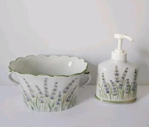 Vintage Lavendel Blumen Cachepot Übertopf Vase & Spender Set Andrea von Sadek - Bild 1 von 16