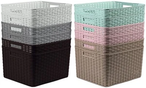 2 x Large Rattan Storage Basket Home Office Plastic Container Box (18L or 28.5L) - Picture 1 of 25