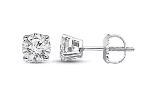 1 Ct Round Cut AGI Certified VS1 Lab Grown Diamond 14k White Gold Studs Earrings - Picture 1 of 14