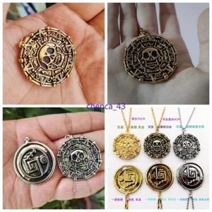 Movie Pirates of the Caribbean Aztec Gold Medallion Pendant Coin Skull Necklace - Picture 1 of 22
