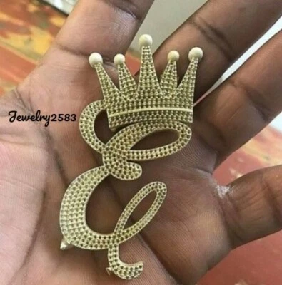 Colgante Corona Letra Inicial Personalizada 1.9ct RD Circonita Cúbica Para Hombre Plata 925 REGALO Foto 1 de 4