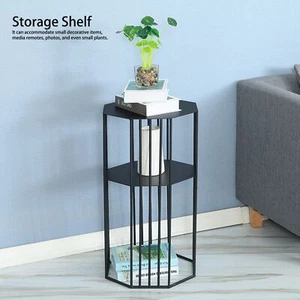 2‑Layer Wrought Iron Side Table End Sofa Table Storage Shelf Living Room Black - Picture 1 of 11