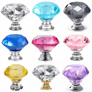 Diamond Crystal Glass Door Knob Drawer Kitchen Cupboard Cabinet Furniture Handle - Picture 1 of 15