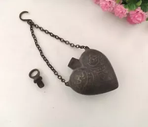 Antique Ottoman Brass Gun Powder Flask – Handmade Historical Heart Shaped Decor - Picture 1 of 5