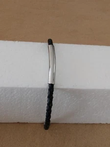 Men's Cable Metro Bracelet Black Leather Sterling Silver 8.5" - Picture 1 of 10