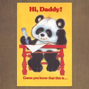 Unbenutzte Vintage Carlton Karten GEBURTSTAGSKARTE FÜR PAPA VOM KIND, Pandabär Buntstift - Bild 1 von 6
