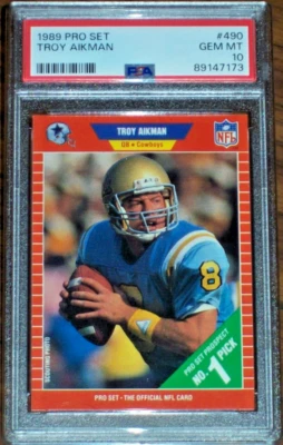 Troy Aikman Rookie #490 Pro Set 1989 PSA 10 Dallas Cowboys Foto 1 de 3