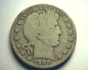 1908-O MEDIO DÓLAR BARBERO BUENO+ G+ BONITA MONEDA ORIGINAL DE BOBS MONEDAS ENVÍO RÁPIDO - Imagen 1 de 2